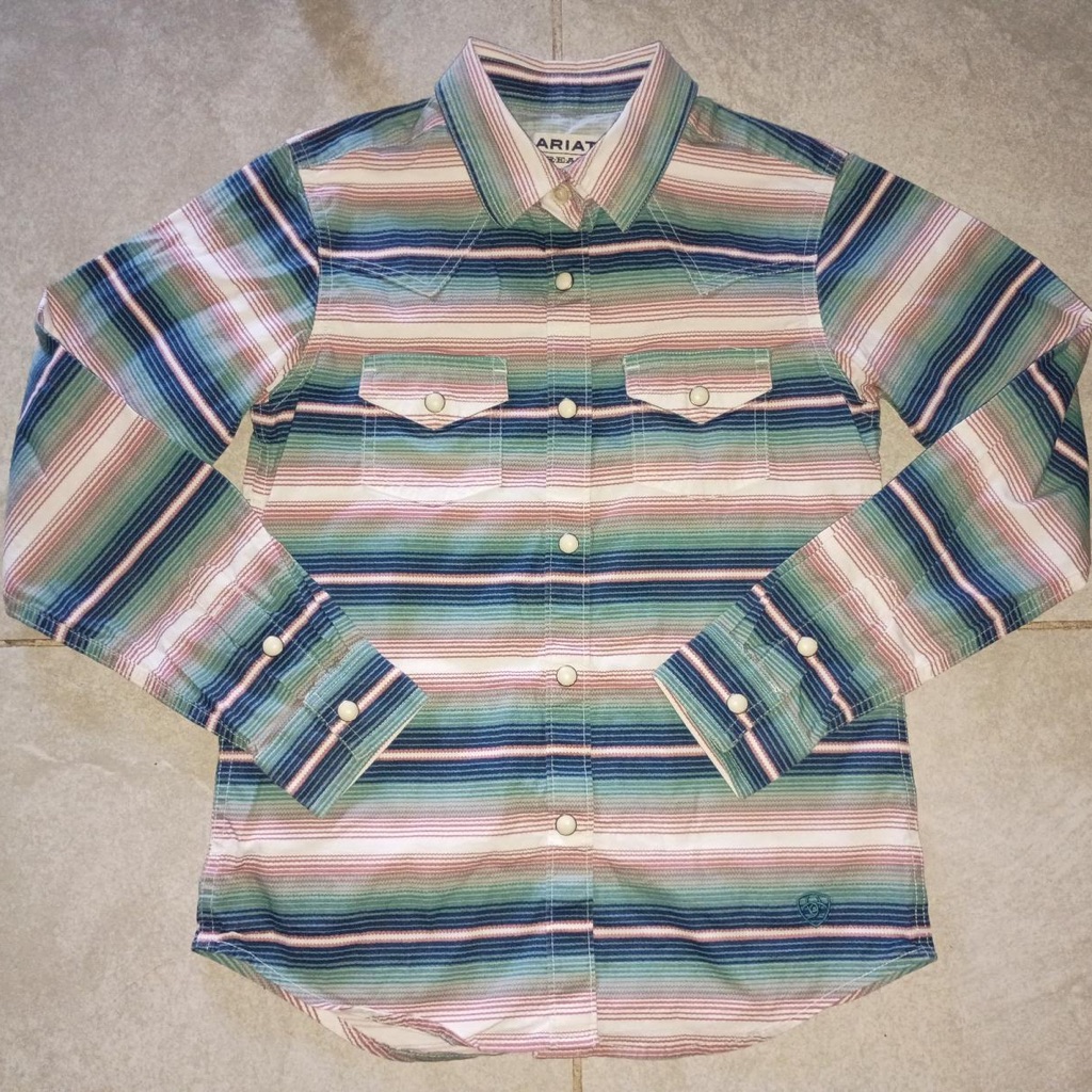 Ariat Youth Xxl Striped Casual Shirt - Blue, Green, Pink